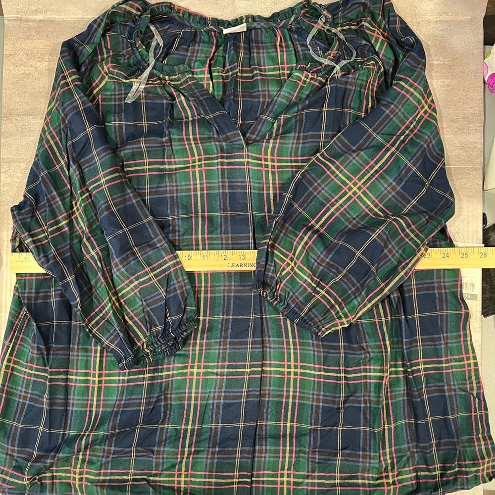 Croft & Barrow Tartan Blouse - Navy and Forest Green
